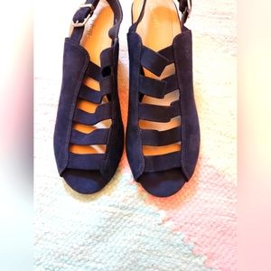 Nurture Bethel Comfort Sling Back Suede Blue Leather Caged Heels - Womens 9M